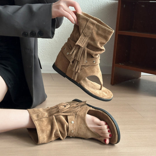 Damen Sandalen mit fransigem Design und modischem Absatz EB