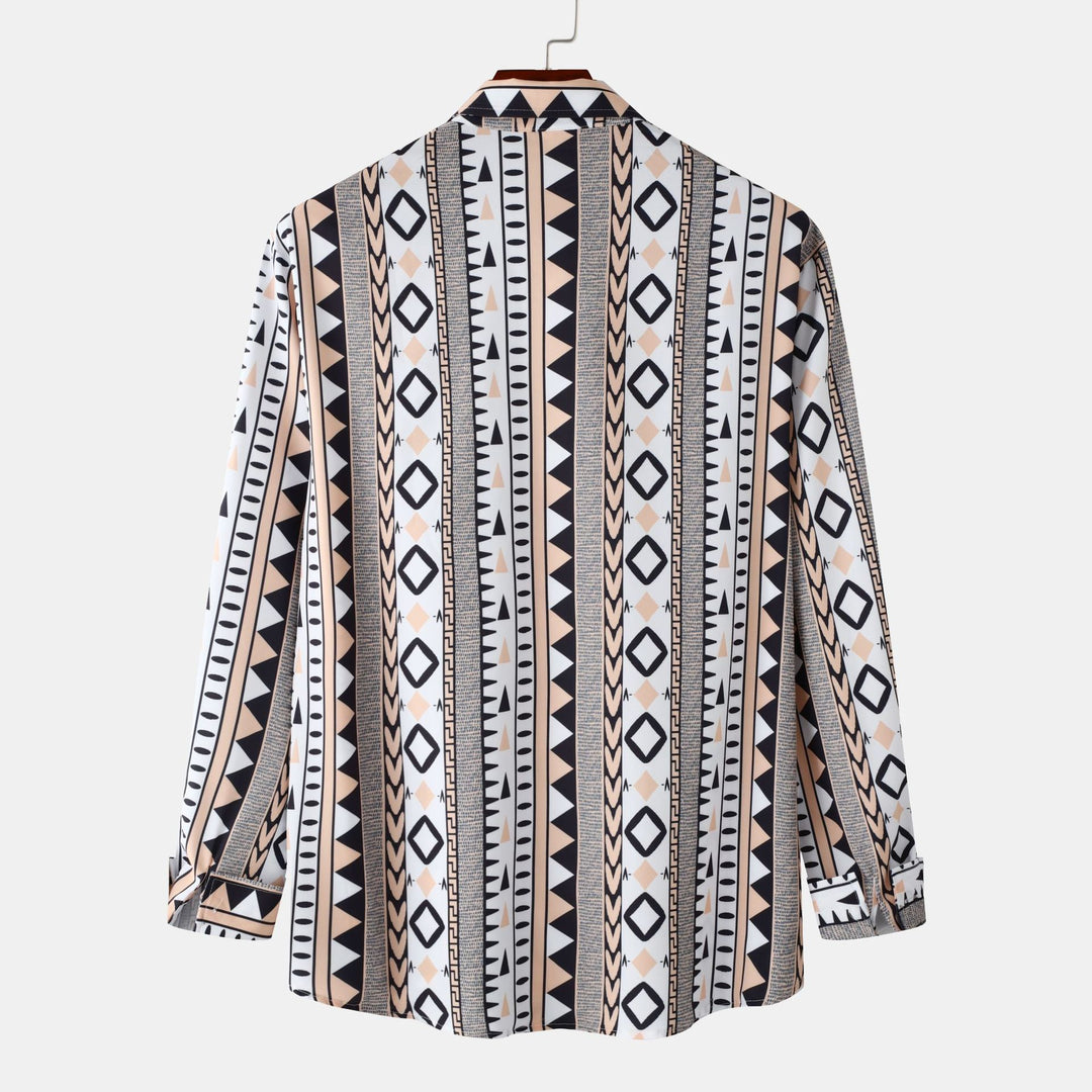 Herren Langarmhemd mit trendigem Geometrie-Design EB