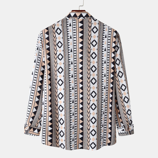 Herren Langarmhemd mit trendigem Geometrie-Design EB