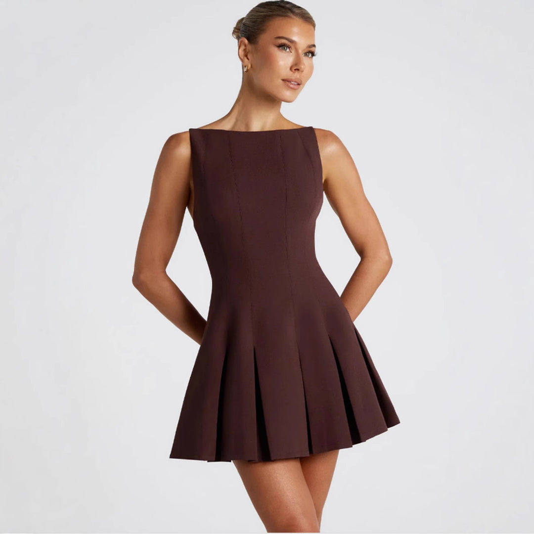 Damen Elegantes A-Linien Kleid mit weit schwingendem Saum und raffinierten Falten EB