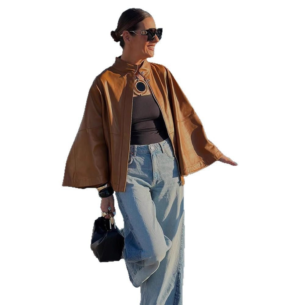 Damen Kunstlederjacke mit schickem Kapuzen-Design EB