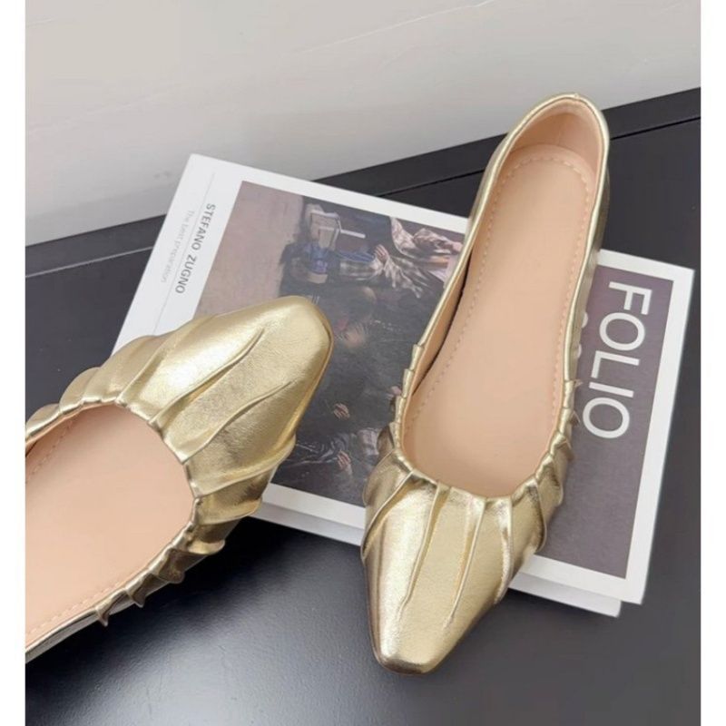 Damen glänzende spitze Ballerinas mit Raffung EB