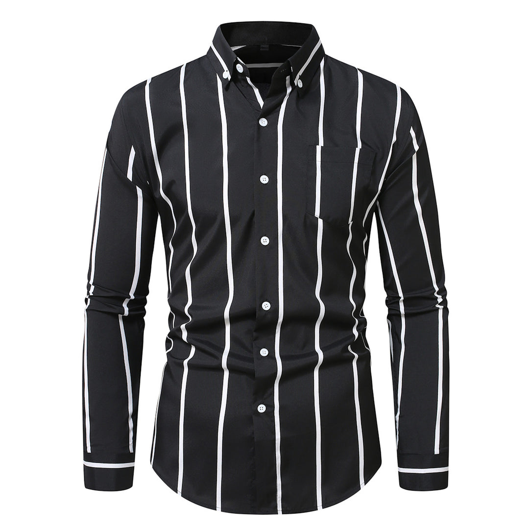 Herren nan tailliertes Langarmhemd mit vertikalem Streifenmuster und Button-Down-Kragen EB