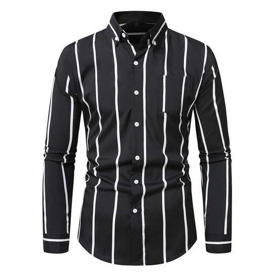 Herren nan tailliertes Langarmhemd mit vertikalem Streifenmuster und Button-Down-Kragen EB