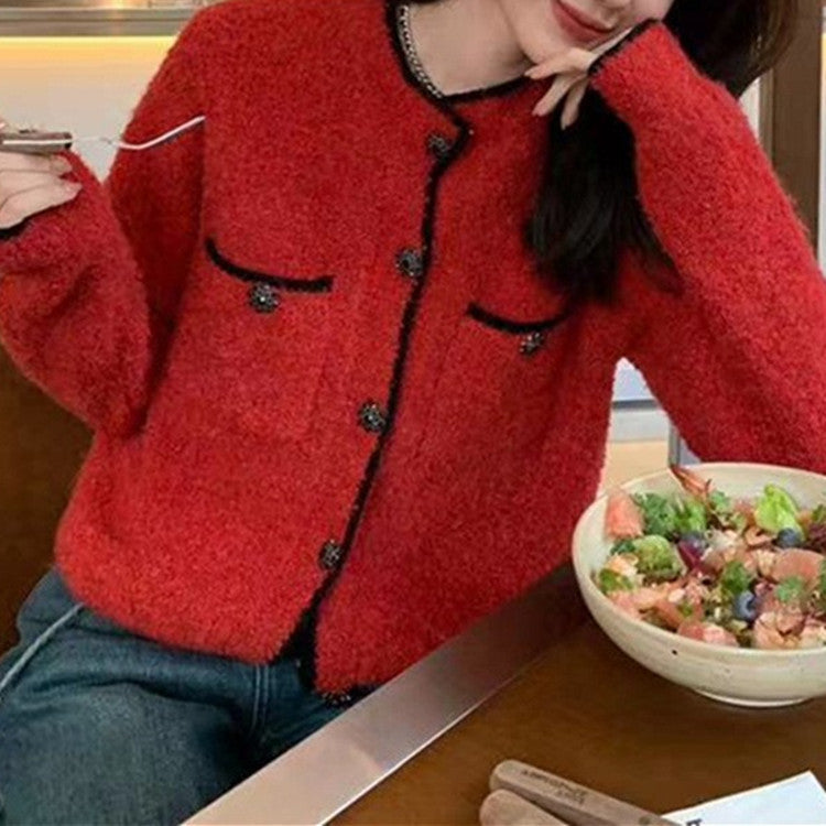 Damen Kuscheliger Cardigan mit stylischen Knopfdetails und aufgesetzten Taschen EB