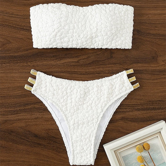 Damen Bandeau-Bikini mit strukturiertem Oberteil und dekorativen Details EB