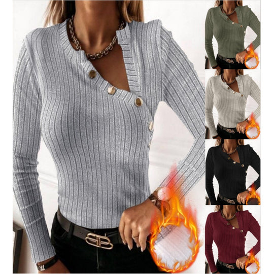Damen Langarmshirt mit modischem Knopfdetail und Rippstruktur EB