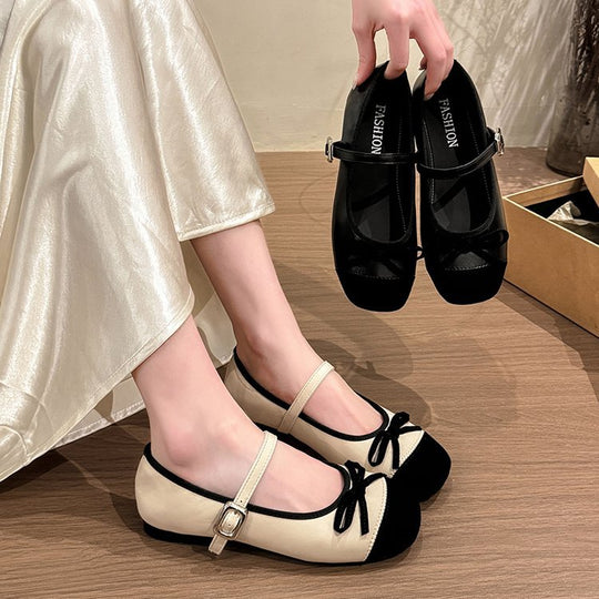 Damen Ballerinas mit elegante Schnalle und dekorativer Schleifenverzierung EB