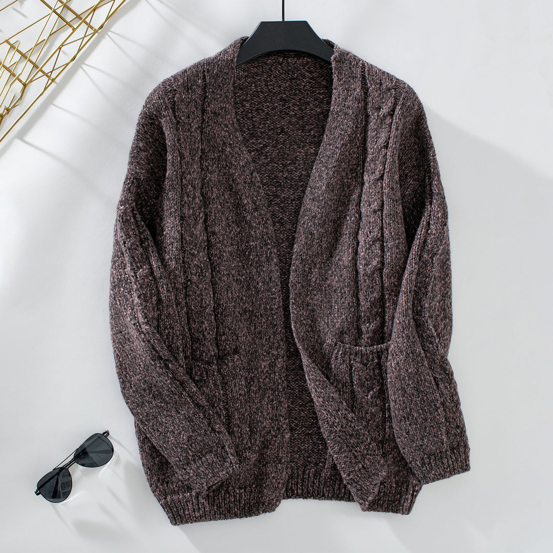 Damen Strickjacke mit Zopfmuster und Taschen EB