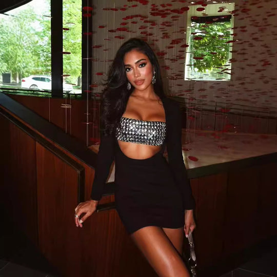 Damen Sexy Cut-Out Kleid mit funkelndem Bustier EB