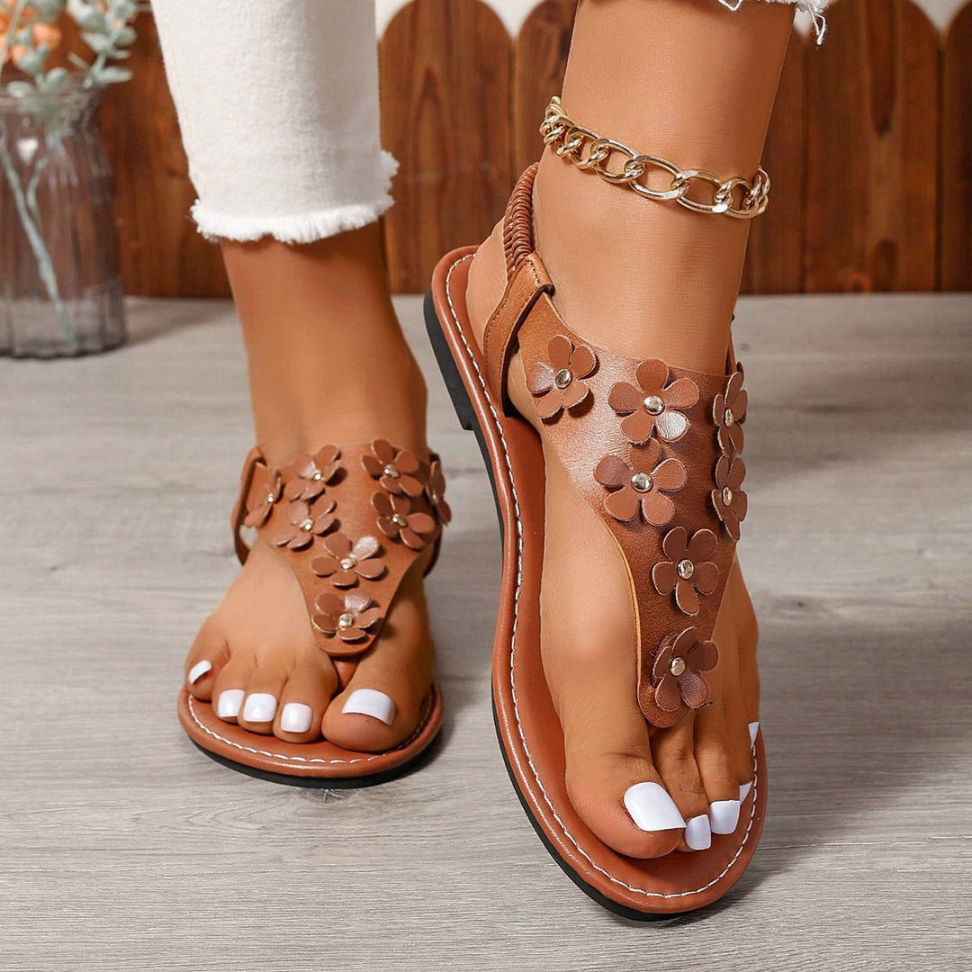 Damen modische Zehentrenner-Sandalen mit floralem Design und bequemer Sohle EB