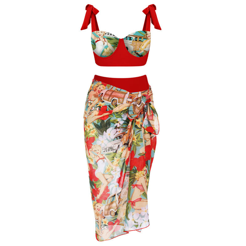 Damen Bikiniset mit hochtaillierten Shorts und verspieltem Wickelrock EB