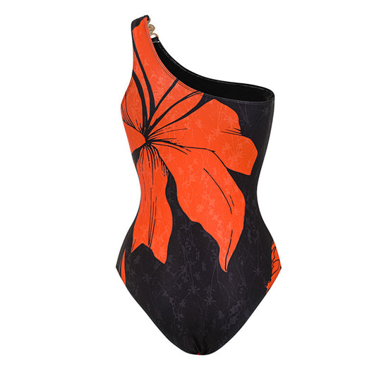 Damen Badeanzug mit asymmetrischem Schnitt und floralen Akzenten EB