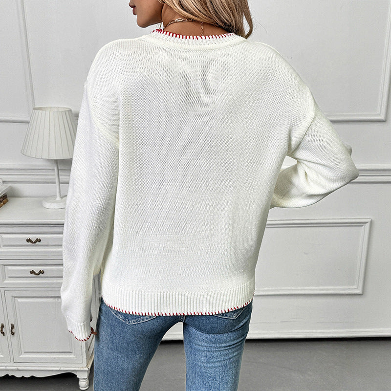 Damen Strickpullover mit fruchtigem Erdbeer-Motiv und lässigem Schnitt EB
