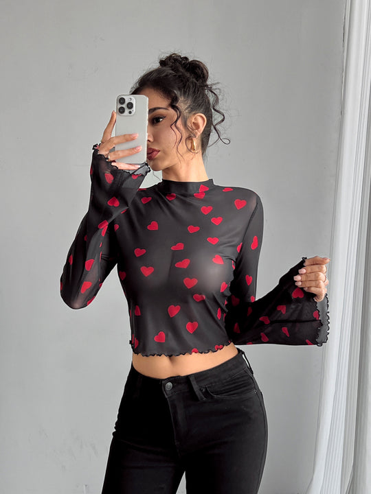 Damen Langarmshirt mit weitem Ärmel und floralem Muster EB