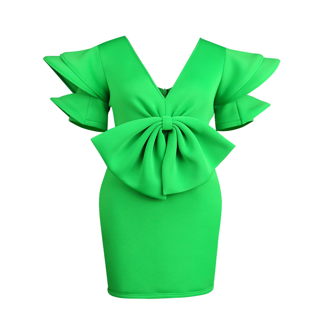 Damen Figurbetontes Kleid mit Voluminösem Schleifen-Detail EB
