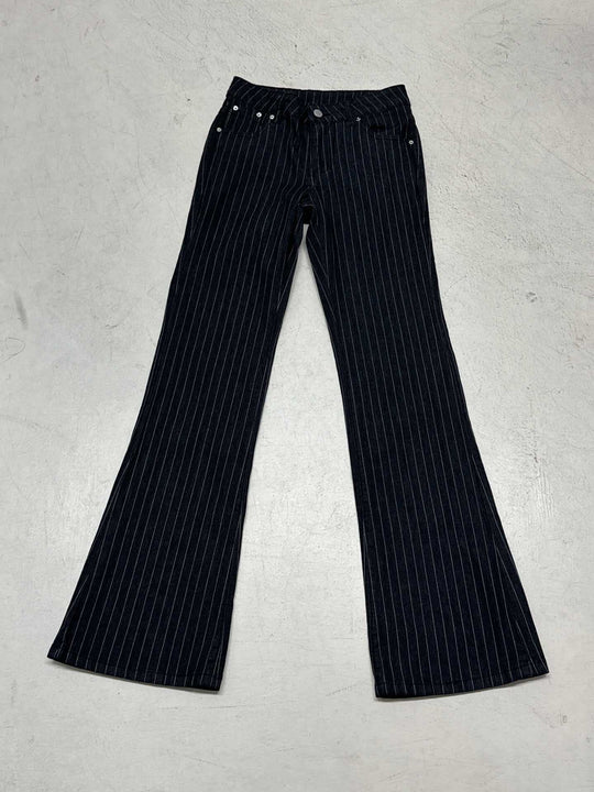 Damen nan taillierte Nadelstreifen Palazzo-Hose mit hohem Bund, Bügelfalte und weitem Bein EB