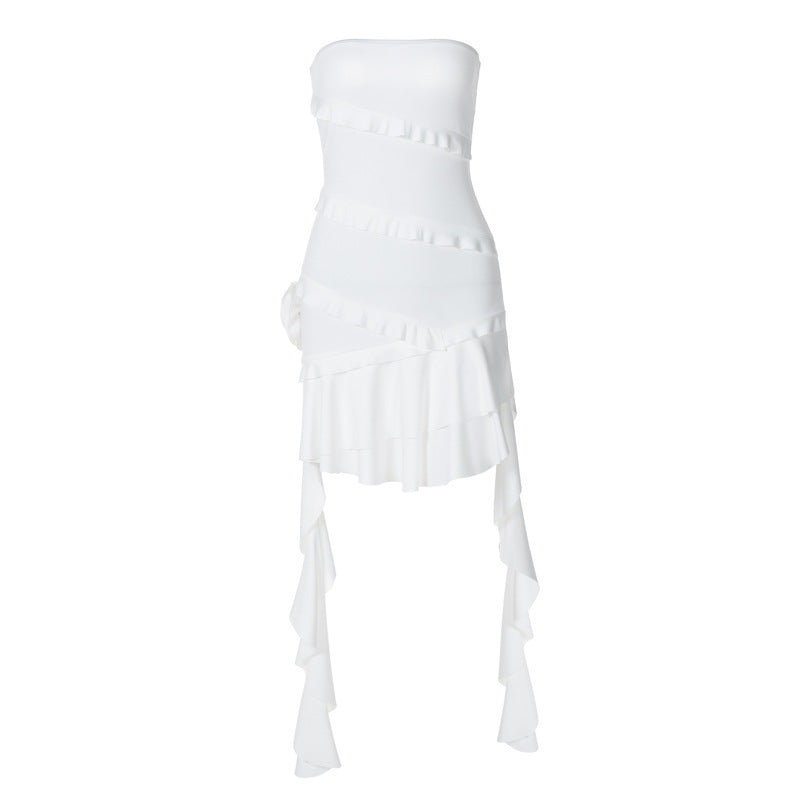 Damen Strapless Cocktailkleid mit Rüschendetails und asymmetrischem Saum EB