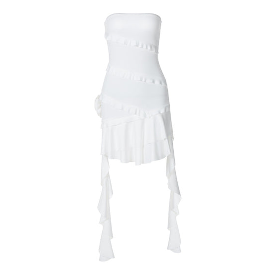 Damen Strapless Cocktailkleid mit Rüschendetails und asymmetrischem Saum EB