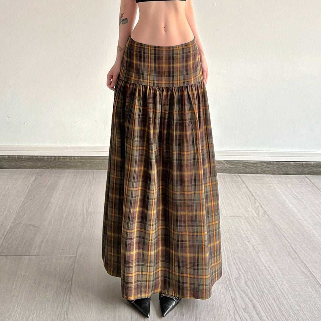 Damen Karierter Midirock mit hohem Taillenbund und voluminösem Schnitt EB