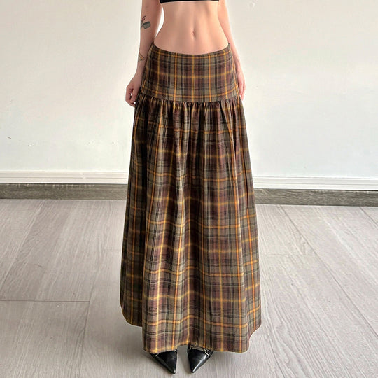 Damen Karierter Midirock mit hohem Taillenbund und voluminösem Schnitt EB