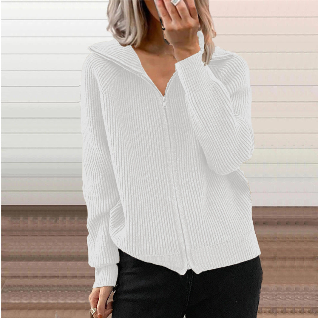 Damen Gerippte Kapuzen-Strickjacke mit Reißverschluss und Eingrifftaschen EB