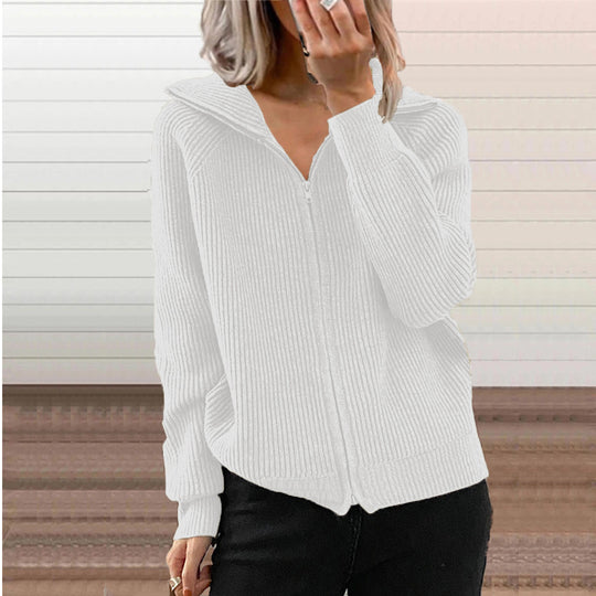 Damen Gerippte Kapuzen-Strickjacke mit Reißverschluss und Eingrifftaschen EB