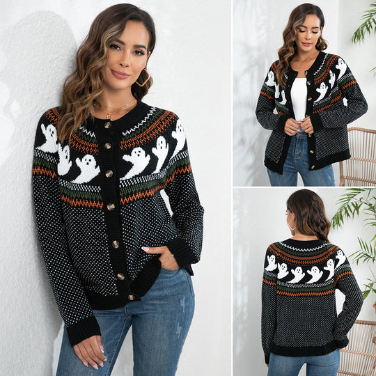 Damen Gruseliges Strickpullover mit Totenkopf-Motiv und weichem Material EB