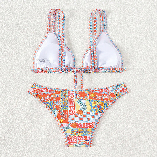 Damen Triangel-Bikini mit buntem Patchwork-Muster EB