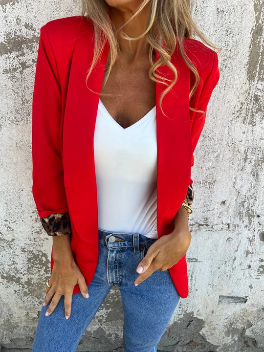 Damen Eleganter Blazer mit animalischem Muster an den Ärmeln EB
