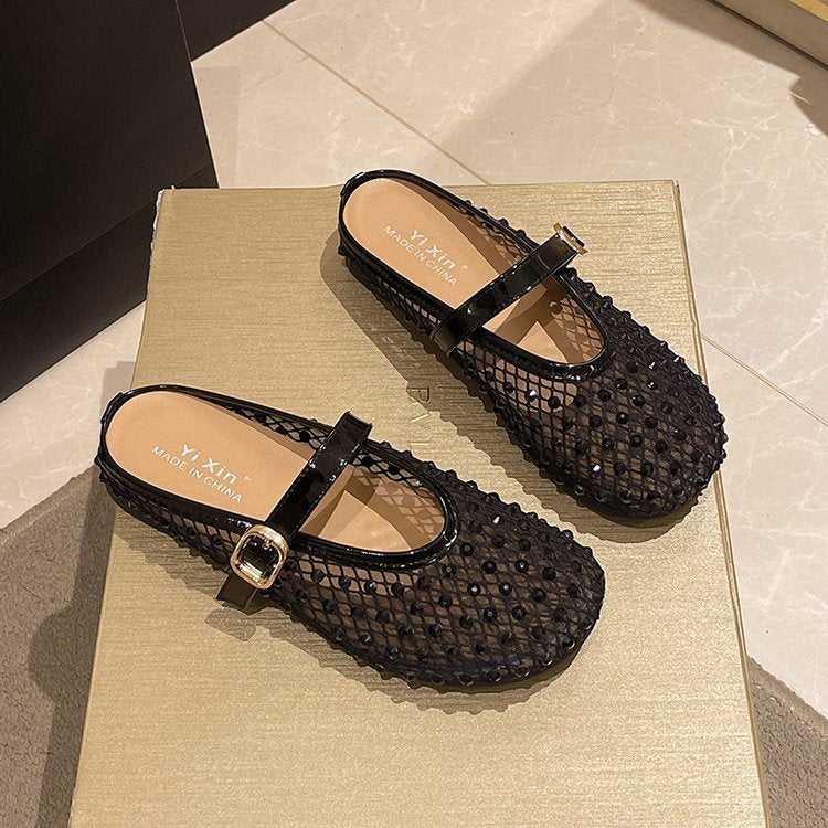 Damen Modische Ballerinas mit Netzdesign und Dekorativen Riemchen EB