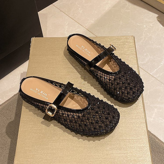 Damen Modische Ballerinas mit Netzdesign und Dekorativen Riemchen EB