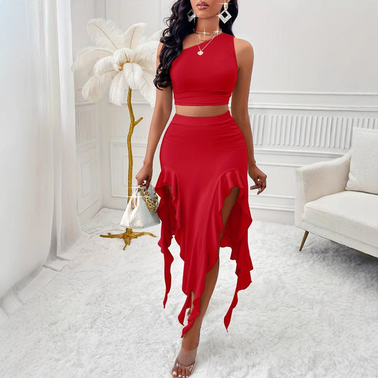 Damen Midi-Rock mit hohem Schlitz und asymmetrischem Saum EB