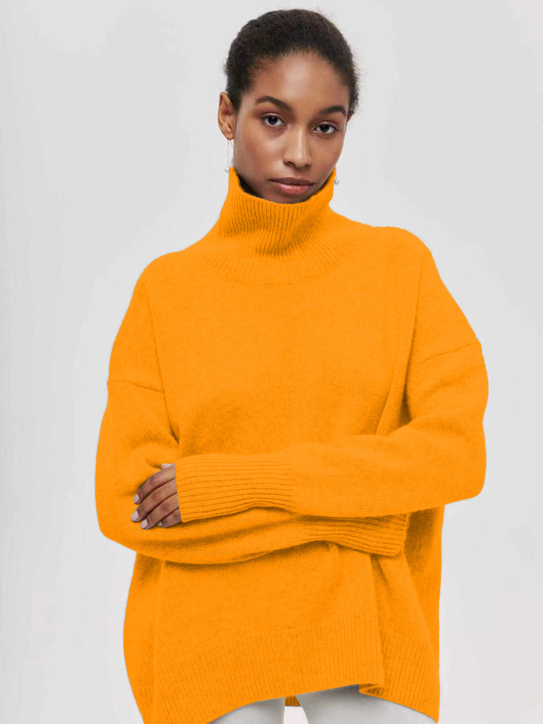 Damen gemütlicher Rollkragenpullover mit Oversized-Schnitt und strukturiertem Material EB