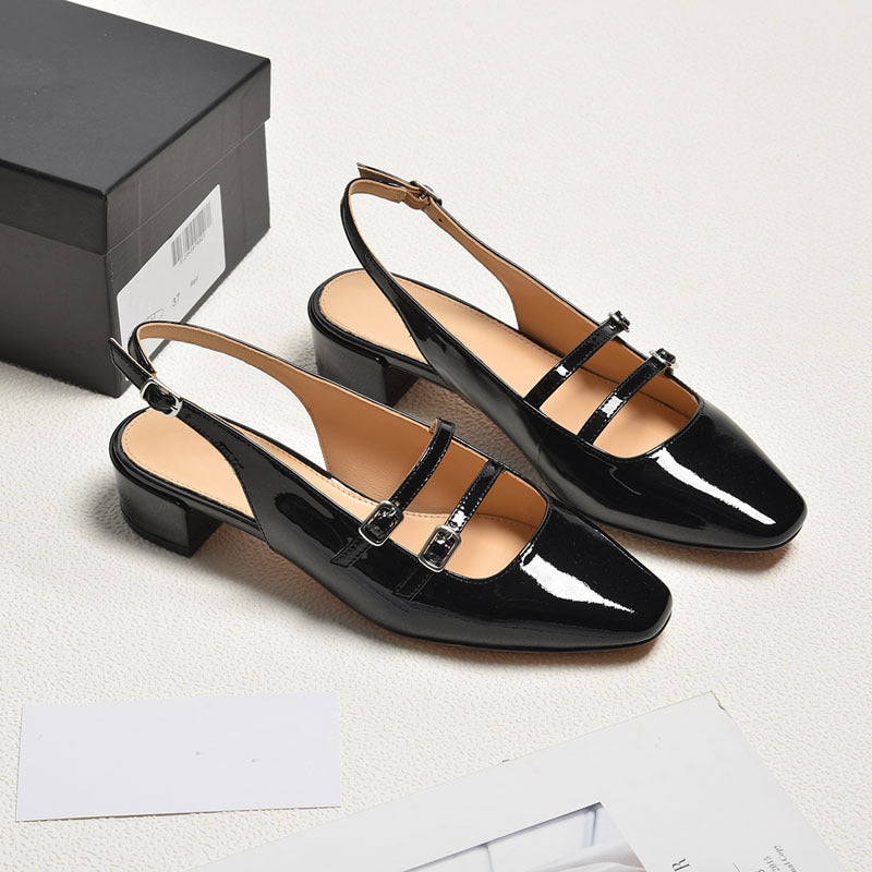 Damen Slingback-Pumps mit modischen Schnallen und elegantem Blockabsatz EB