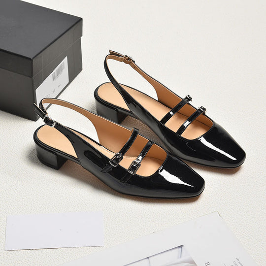 Damen Slingback-Pumps mit modischen Schnallen und elegantem Blockabsatz EB
