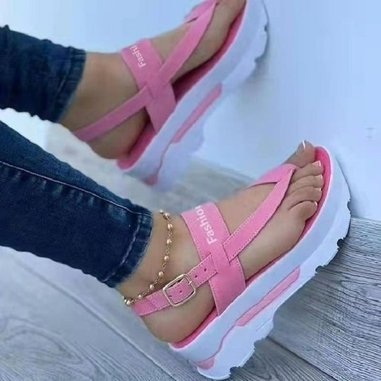 Damen Trendige Plateau-Sandalen mit verstellbarem Riemendesign EB