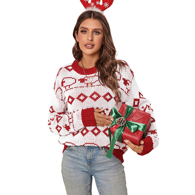 Damen Strickpullover mit fröhlichem Muster und lässigem Schnitt EB