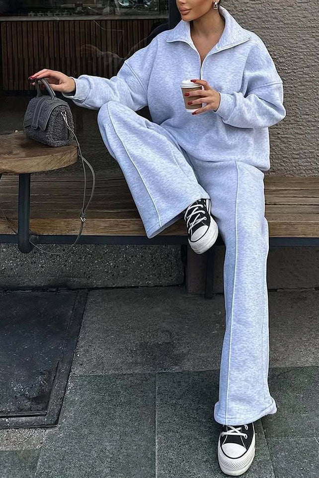 EB | Vibes Halb Offenes Pullover Sweatshirt und Hose Zwei Teiliges Satz