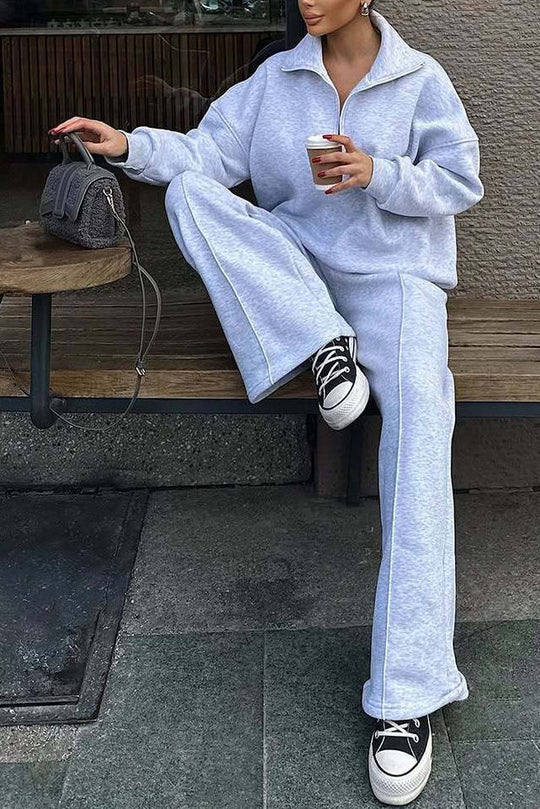 EB | Vibes Halb Offenes Pullover Sweatshirt und Hose Zwei Teiliges Satz