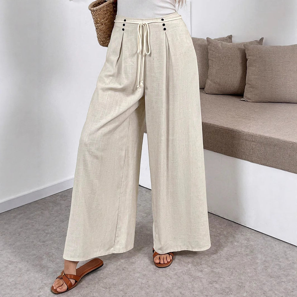 Damen Weit geschnittene Leinenhose mit verstellbarem Bund EB