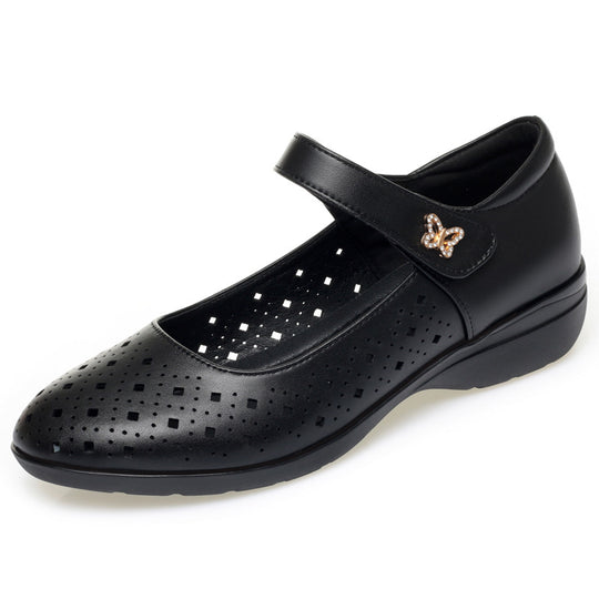 Damen Komfortable Ballerinas mit luftiger Lochmusterung und verstellbarem Riemen EB