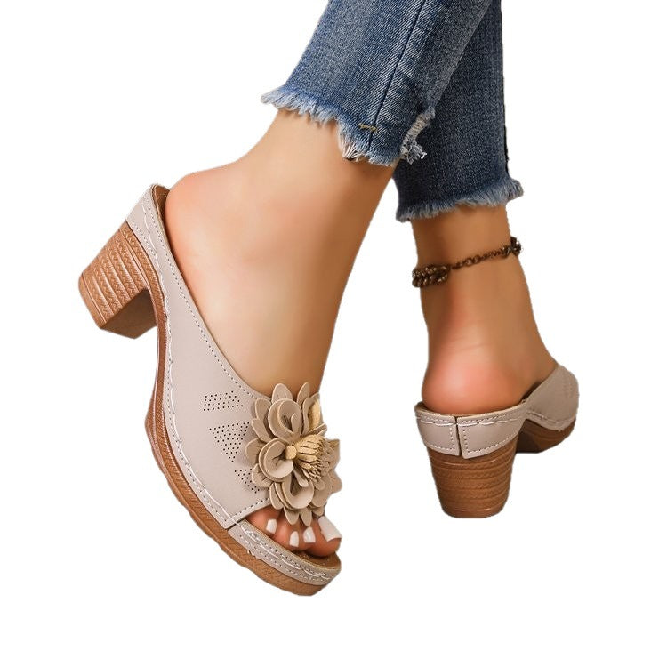 Damen Offene Sling-Pantoletten mit floraler Applikation EB