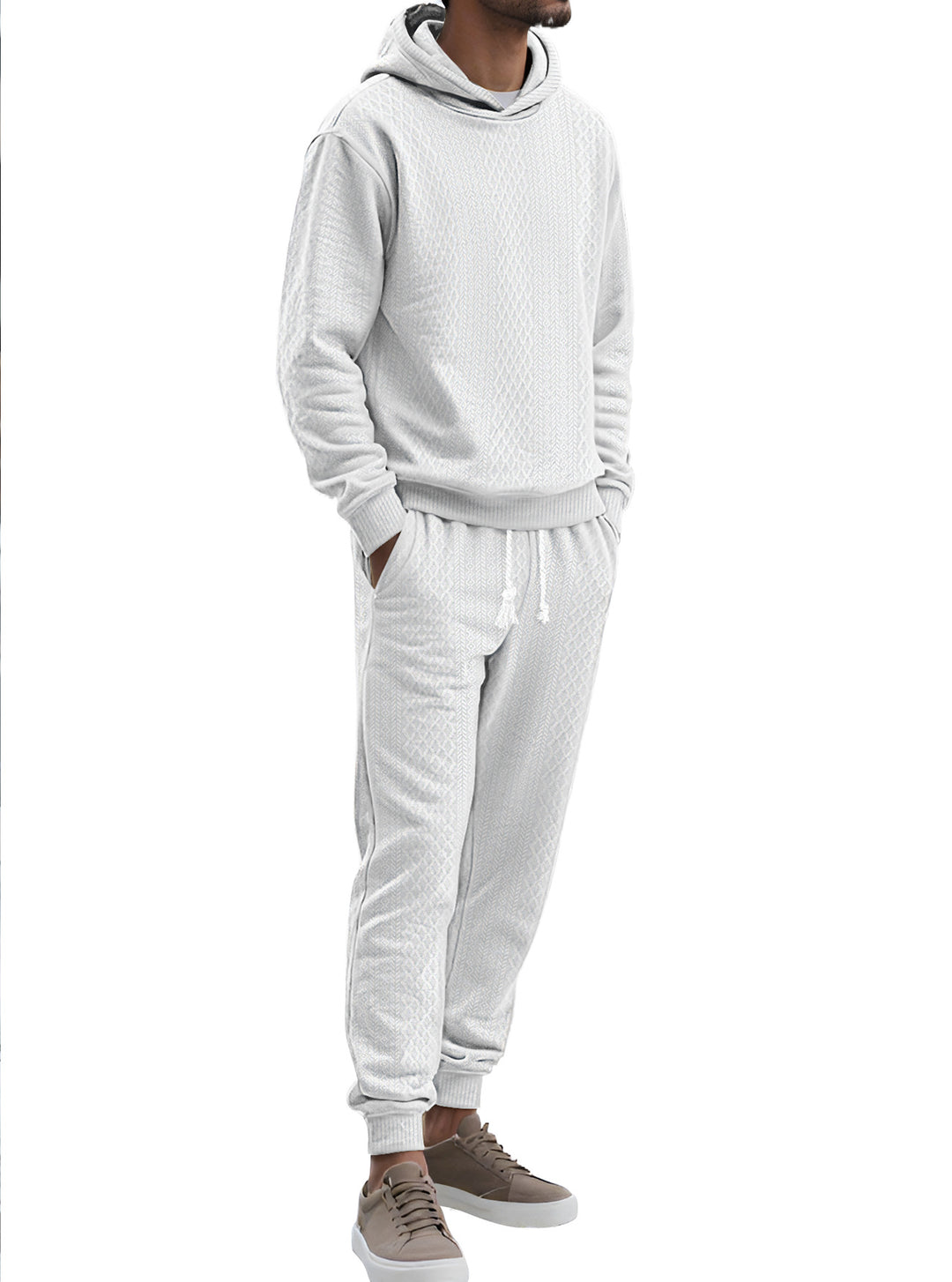 Herren nan strukturierter Velours-Jogginganzug mit Kapuzenpullover und Kordelzughose EB