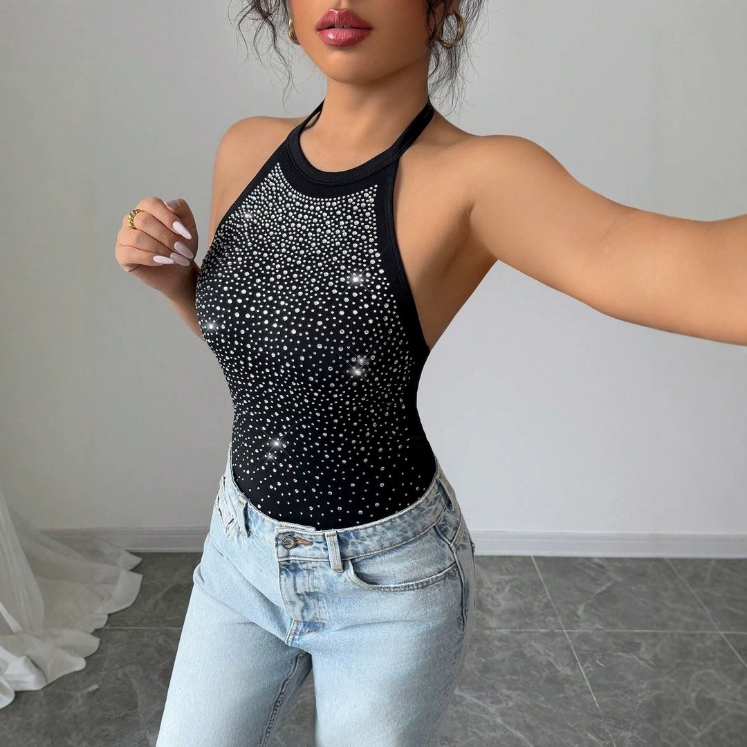 Damen nan Neckholder-Body mit Hochkragen und funkelndem Strassverlauf EB