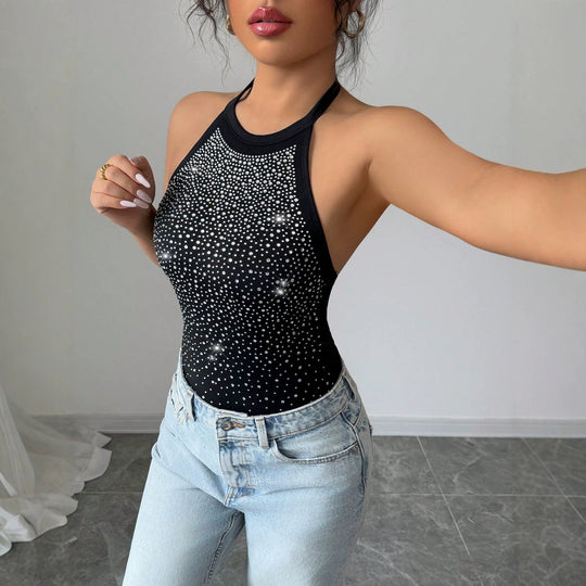 Damen nan Neckholder-Body mit Hochkragen und funkelndem Strassverlauf EB