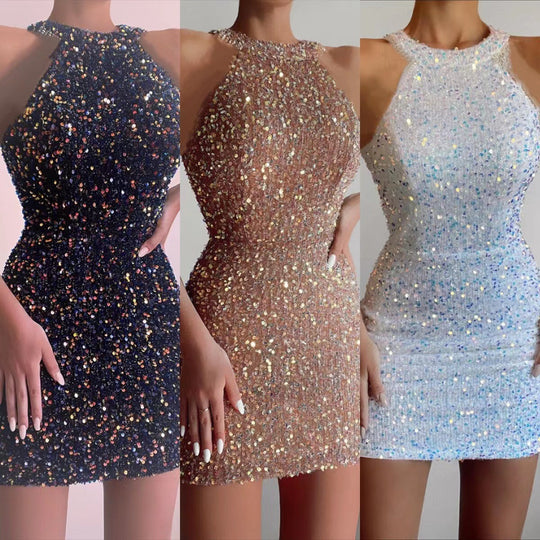 Damen Glamouröses Pailletten-Cocktailkleid mit figurbetontem Schnitt EB