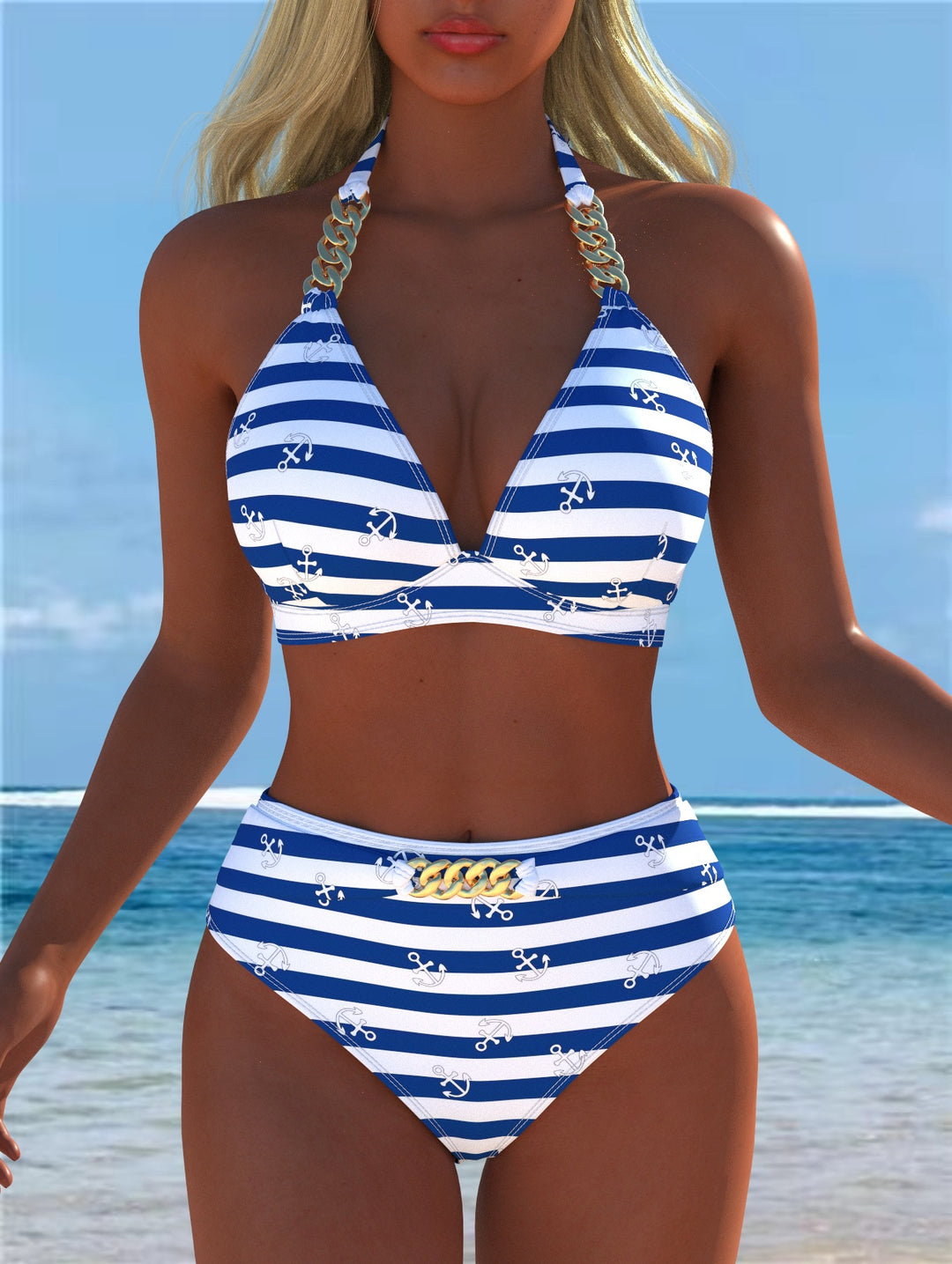 Damen Bikini mit luxuriösem Marmormuster und edlen Details EB