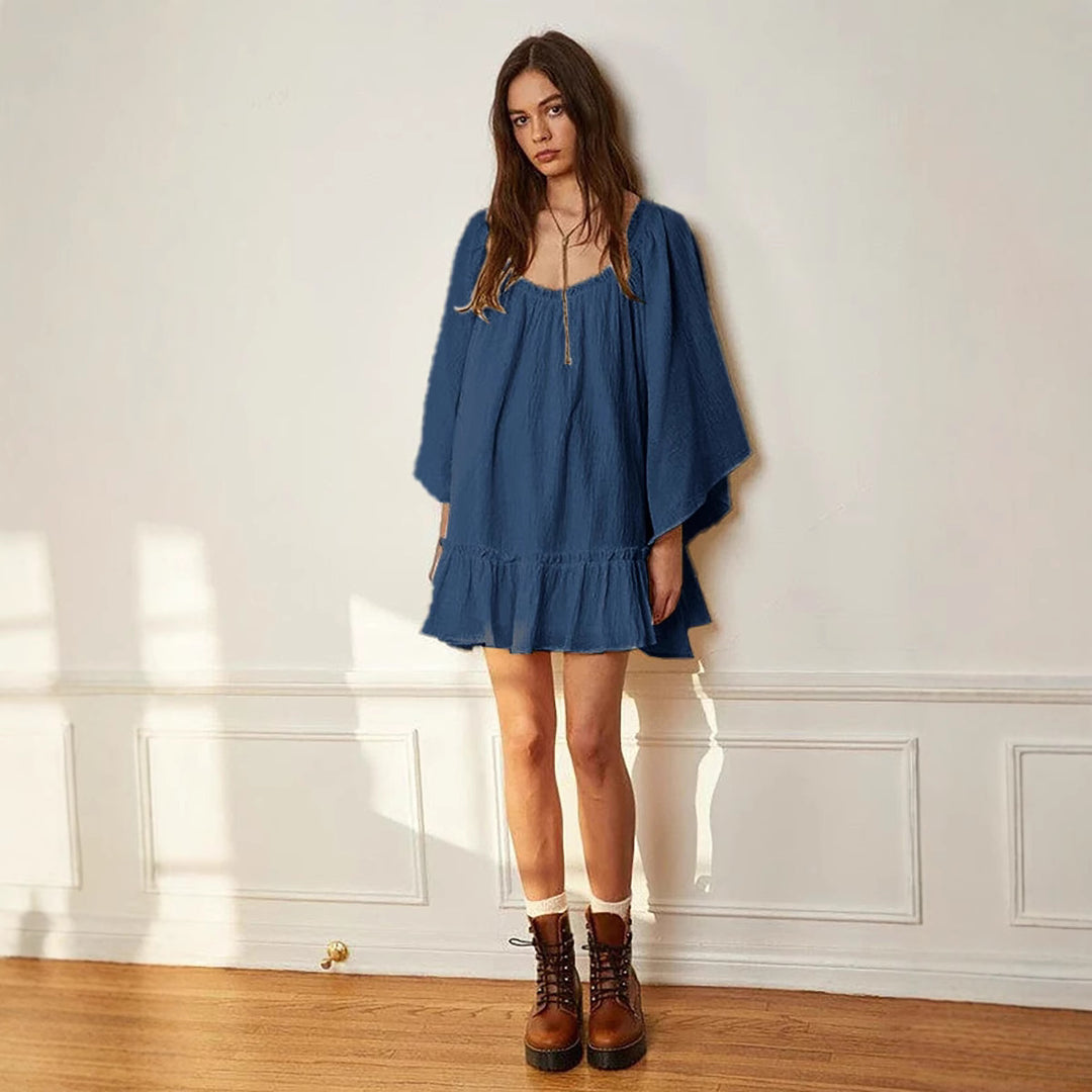 Damen lässiges Minikleid mit Rüschendetails und weitem Schnitt EB
