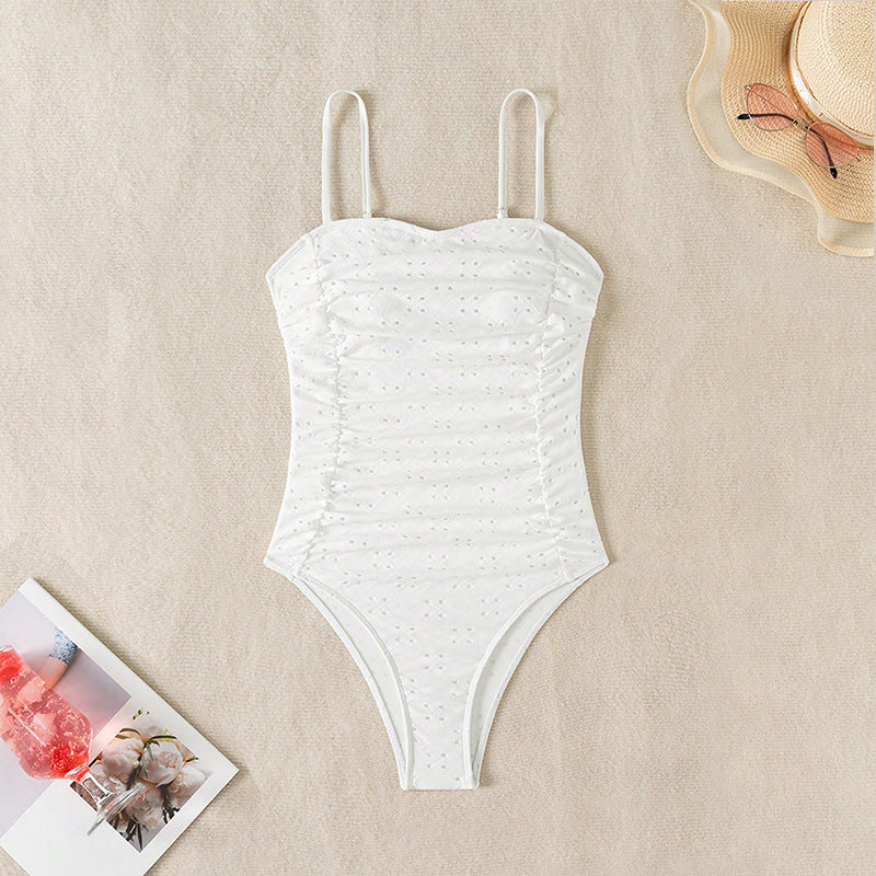 Damen Einteiler Badeanzug mit raffiniertem Rüschendesign und elegantem V-Ausschnitt EB